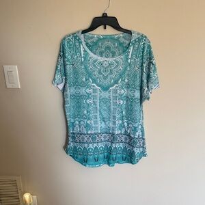 Style & Co. Teal Paisley-Print Scoop Neck Short Sleeve Top